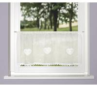 HOME WOHNIDEEN NISHAY Net Curtain, 45 x 145 cm, Transparent Linen Structure, Hearts, Colour: White, Size: 45 x 120 cm, Quantity: 1 x