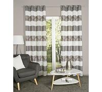 Home WOHNIDEEN SUSA Opaque Eyelet Curtain with 8 Metal Eyelets Horizontal Stripes 245 x 140 cm Pack of 1