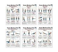 Home Workout Poster Pack, Illustrated Exercise Guide Set 6 Sheets, Total Body Training Wall Charts, Easy Follow Fitness Routine Visual Aid for Yoga Cardio Conditioning Daily Exercise Support