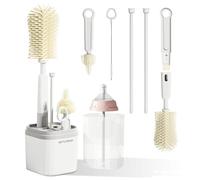 Home-X Baby Bottle Brush Set, 6 in 1 Complete Bottle Cleaning Brush Kit Travel & Home with Long Handle Silicone Baby Bottle Brush, Pacifier Brush, Cup Lid Straw Cleaner Brush, and Drainage Rack