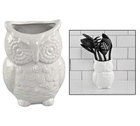 Home-X Ceramic Owl Utensil Holder - Kitchen Organizer, Large Utensil Caddy for Counter, Cooking & Spatula Storage Crock, Farmhouse Decor, Home & Kitchen Accessory, White