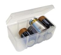 Home-X D Battery Storage Case - Clear, See-Through, Water Resistant D Battery Holder - Easy Access D Cell Battery Holder with Handle - Battery Organizer Storage Case Fits Up to 8 D Batteries