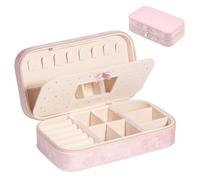 Home-X Jewellery Box, 3-Layer Jewellery Storage, 18 * 10 * 5.5cm Portable Travel Jewellery Case, Small Spacious Ladies Jewellery Box Storage for Rings Earrings Necklace Hair Clips (Baby Pink)