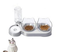 Home-X Raised Cat Bowls with Stand, 15° Tilted Cat Feeding Bowls for Kittens, Anti Vomiting 3-In-1 Cat Food And Water Bowl Set, Transparent Double Plastic Cat Food Bowls Kitten Food Bowls