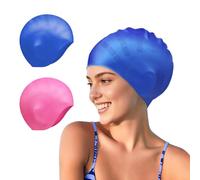 Home-X Swimming Caps for Women Men, 2 Pcs Large Silicone Swimming Cap for Men Women with 3D Ear Protection, Waterproof Swim Cap for Long Hair/Short Hair, Comfortable Elastic Material Swim Hats