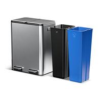 Home Zone Living 15.8 Gallon Kitchen Trash Can with Dual Removable Liners for Recycling and Trash, Stainless Steel Build with Soft and Slow Closing Lid, Silver