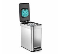 Home Zone Living 2.6 Gallon Slim Trash Can with CleanAura Odor Control, Soft Close Lid, Small and Space Saving 10 Liter Capacity, Silver