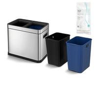 Home Zone Living 8 Gallon Kitchen Trash Can, Open Top, Dual Removable Liners for Recycling and Trash, Stainless Steel, Slim Shape (4 + 4 for 8 Gallons Total)