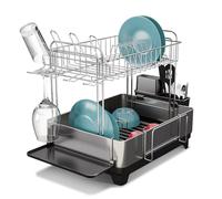 Home Zone Living Dish Rack, Stainless Steel Plastic, Silver and Black, L