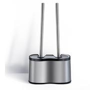 Home Zone Living Toilet Brush and Plunger Set with Stainless Steel Dual Base and Corner Brush, 2-in-1 Bathroom Cleaning Tool