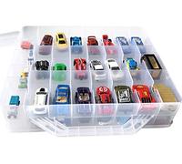 HOME4 Double Sided BPA Free Toy Storage Container - Compatible with Mini Toys Brands, Small Dolls Hot Wheels Tools Crafts - Toy Organizer Carrying Case - 48 Compartments - Cars Not Included (Clear)
