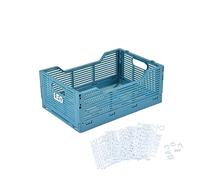 Homéa, Foldable Crate Size M 30 x 20 x H 11.5 cm Stackable Mineral Blue