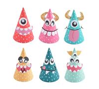 Homéa, Set of 6 Cardboard Birthday Hats to Personalise H16cm Monsters