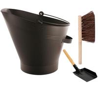 HomeAge Vintage Fireside Waterloo Coal Bucket with Shovel & Brush Large Waterloo Style Metal Coal Scuttle for Wood Burner, Fireplace, Log Holder, Kindling, BBQ & Firepit Set