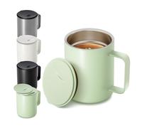 Homealexa 400 ml Coffee Mug, Double-Walled Vacuum Thermal Coffee Mug, Coffee and Tea Cup, Stainless Steel, Thermal Mug with Handle and Sliding Lid Green