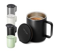 Homealexa 400 ml Coffee Mug, Double-Walled Vacuum Thermal Coffee Mug, Coffee and Tea Cup, Stainless Steel, Thermal Mug with Handle and Sliding Lid Black