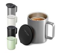 Homealexa 400 ml Coffee Mug, Double-Walled Vacuum Thermal Coffee Mug, Coffee and Tea Cup, Stainless Steel, Thermal Mug with Handle and Sliding Lid Silver