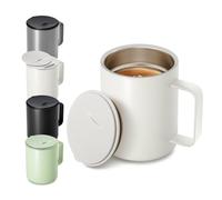 Homealexa 400 ml Coffee Mug, Double-Walled Vacuum Thermal Coffee Mug, Coffee and Tea Cup, Stainless Steel, Thermal Mug with Handle and Sliding Lid White