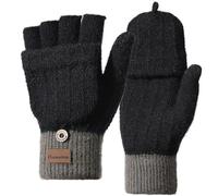 Homealexa Fingerless Gloves with Flip-Top, Winter Thick Knitted Touchscreen Gloves, Elastic Half Finger Convertible Mittens for Outdoor Running, Dog Walking, Suitable for Men and Women