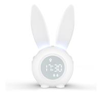 Homealexa Kids Digital Alarm Clock with Rabbit Design, LED Wake-Up Light, Pink Bedside Clock for Girls and Boys