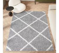 homeart Area Rug - Super Soft Geometric Shaggy Rugs For The Living Rooms, Bedrooms And Kitchen - Modern, Easy To Clean Carpet(Diamond Grey Ivory - 60x110 cm)