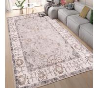 homeart Machine Washable Rug -%63 Cotton, Low Pile Carpet with Non Slip Backing - Non-Shedding Area Rugs for Living Room, Bedroom, Kitchen, Dining Room, Hallway - Floral Cream Grey, 80x150 cm