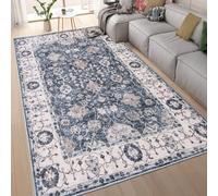 homeart Machine Washable Rug -%63 Cotton, Low Pile Carpet with Non Slip Backing - Non-Shedding Large Rugs for Living Room, Bedroom, Kitchen, Dining Room, Hallway - Floral Blue Grey, 200x290 cm