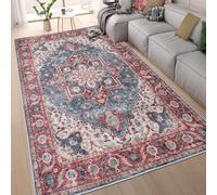 homeart Machine Washable Rug -%63 Cotton, Low Pile Carpet with Non Slip Backing - Non-Shedding Large Rugs for Living Room, Bedroom, Kitchen, Dining Room, Hallway - Traditional Red Blue, 160x230 cm