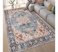 homeart Machine Washable Rug -%63 Cotton, Low Pile Carpet with Non Slip Backing - Non-Shedding Large Rugs for Living Room, Bedroom, Kitchen, Dining Room, Hallway - Vintage Blue Ivory, 160x230 cm