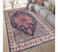 homeart Machine Washable Rug -%63 Cotton, Low Pile Carpet with Non Slip Backing - Non-Shedding Large Rugs for Living Room, Bedroom, Kitchen, Dining Room, Hallway- Traditional Purple Navy, 160x230 cm