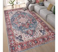 Homeart Machine Washable Rug Cotton, Low Pile Carpet With Non Slip Backing Non-Shedding Area Rugs Traditional Red Blue, 160X230 Cm