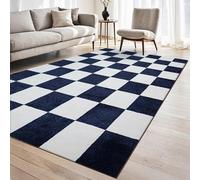 homeart Plaid Area Rug - Super Soft & Sustainable Woven Carpet with Modern Checkered Design, Durable Indoor Rug for Living Room, Bedroom & Entrance, Kid & Pet Friendly Dark Blue 60x110