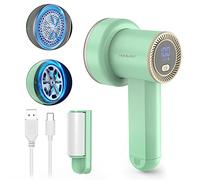 HOMEASY Fabric Shaver Fuzz Remover Rechargeable, Electric Lint Remover with 3 Blades & LED Digital Display, Sweater, Couch, Clothes, Carpet, Furniture Pill Shaver (Mint Green)