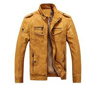 HOMEBABY Plus Size Men's Casual Warm Leather Coat Classic Motorcycle Jacket Zipper Biker Sport Thick Parka Outwear Autumn Winter Long Sleeve Pullover Jumper Tops Yellow