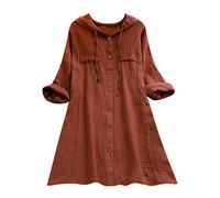 HOMEBABY Plus Size Womens Cotton Linen Long Sleeve Tunic Top Hooded Pocket Loose Blouse Ladies Classic Spring Winter Baggy Fashion Sweatshirt T-Shirt Coffee