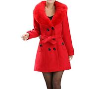 HOMEBABY Plus Size Womens Vintage Winter Lapel Wool Coat Faux Fur Collar Jacket Long Sleeve Cardigan Ladies Classic Winter Warm Parka Outwear Coats UK 8-22 Red