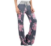 HOMEBABY Women Floral Prints Drawstring Waist Wide Leg Flowy Pants Loose Yoga Trousers Ladies Casual Summer Sports Workout Gym Fitness Exercise Fitness Skinny Girls Baggy Lounge Pants (L, Blue)