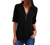 HOMEBABY Womens Casual Chiffon Long Sleeve Tops, Ladies V-Neck Work Wear Office Shirts Elegant Solid Blouse Tops Pullover Sweatshirt (S, Black)