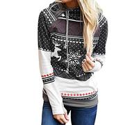 HOMEBABY Womens Christmas Hoodies Elk Snowflake Print Sweatshirt Long Sleeve Blouse Ladies Pullover Tops Autumn Winter Warm Jumper Black