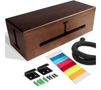HomeBliss Walnut Style Wooden Large Cable Management Box- Wall Mount Cord Organizer Cable Management Box for Cord Hider and Cord Management - Cable Organizer Box with Protector Cable Sleeve