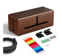 HomeBliss Walnut Style Wooden Large Cable Management Box- Wall Mount Cord Organizer Cable Management Box for Cord Hider and Cord Management - Cable Organizer Box with Protector Cable Sleeve