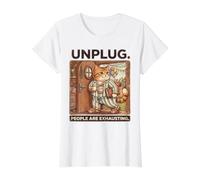 Homebody Cat Introvert Unplug Cottagecore Value Graphic T-Shirt, Women, White, M