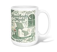 Homebody Ceramic Coffee Mug, Cozy Modern Mode Couch Fall Green Novelty Hot Chocolate Mug with Handle Ideal for Friends Family Coworkers Teachers Couples Employees 15 Oz