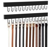 HOMEBROS Belt Hanger Wall Mount, Wooden Closet Belt Organizer with 24 Metal Hooks, Large Capacity, Black, 2 Pcs