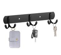 HOMEBROS Key Holder for Wall, Black Wall Mount Key Hanger with 3 Double Key Hooks Self Adhesive Metal Key Rack Organizer for Entryway Hallway Doorway Camper 2 Installation Methods