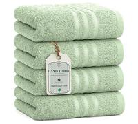 HomeBurg Core 4-Piece Cotton Towel Set for the Bathroom - Soft, Absorbent, Durable, with Decorative Border, Easy Care, 40 x 60 cm, Moss Green