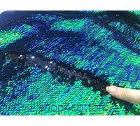 HomeBuy 5mm Reversible Sequin Fabric, Mermaid Sequins Material - Iridescent Green & Black -140cm wide (sold by 0.5m)