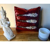 HomeBuy MERMAID SEQUIN CUSHION Cover Pillow Case Reversable Flip Sequins Sofa 35x35cm (Red & Silver, Without Pillow Insert)