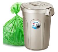 HomeCentre Kitchen Bin 23L - Plastic Waste Bin with Clip-On Locking Lid for Office - Household, Garden, Indoor and Outdoor Use - Rectangular Rubbish Bin - 37 cm x 32 cm x 46 cm - Beige