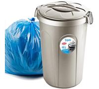 HomeCentre Kitchen Bin 46L - Large Plastic Waste Bin with Clip-On Locking Lid for Garage, Garden, Dustbin Storage - Indoor and Outdoor Use - Rectangular Rubbish Bin - 44.5 cm x 40 cm x 61 cm - Beige